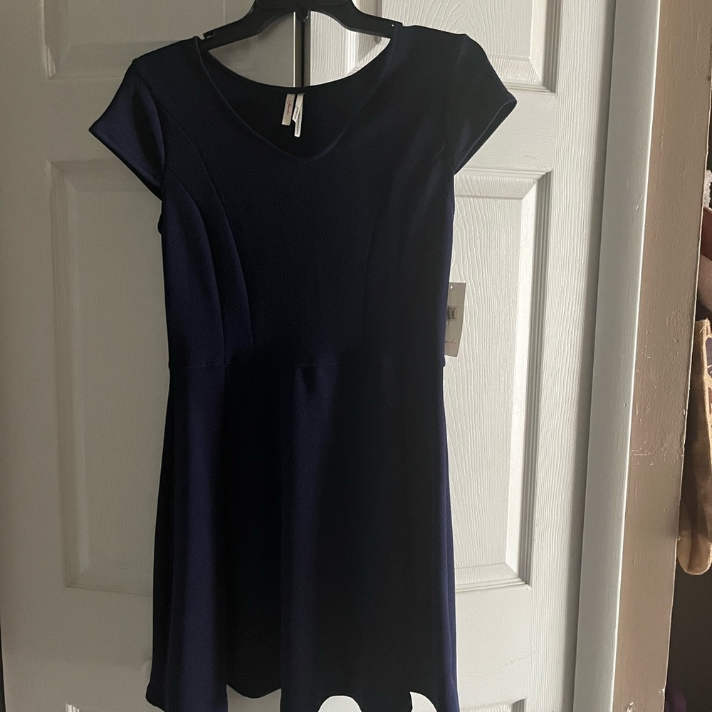 Frenchi Nordstrom Cap-sleeve Skater Navy Blue Dress